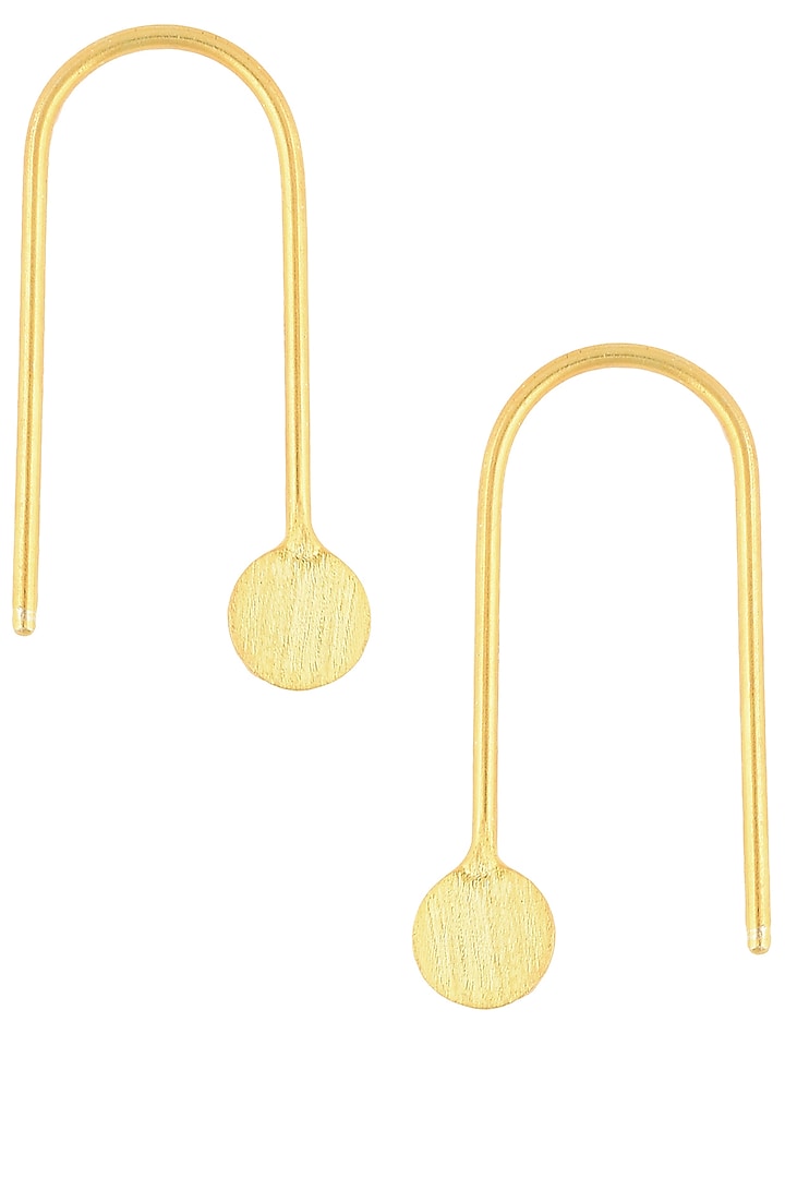 Gold Finish Point Hook Earrings by Dhora