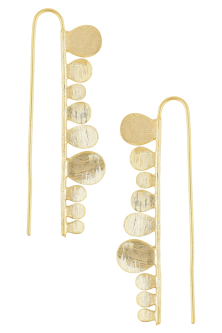Gold Finish Barm Hook Earrings by Dhora
