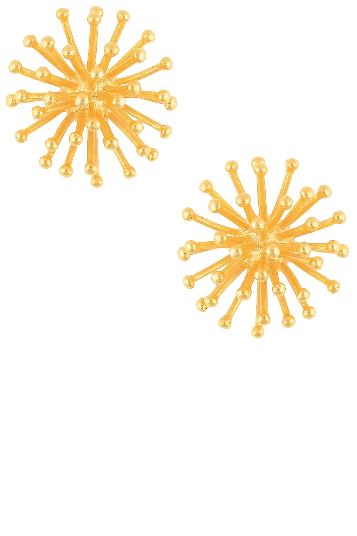 Gold Finish Coral Stud Earrings by Dhora