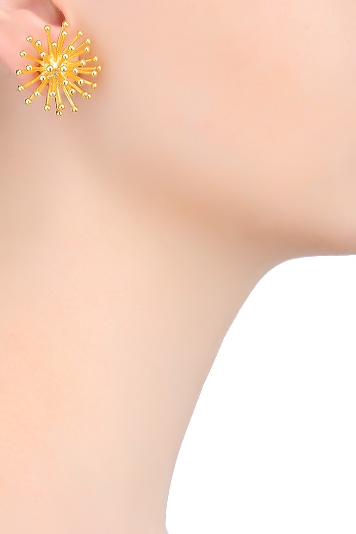 Dhora presents Gold finish coral stud earrings available only at Pernia's Pop Up Shop.