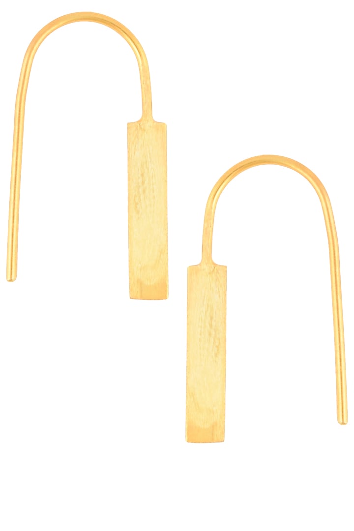 Gold Finish Line Hook Earrings by Dhora