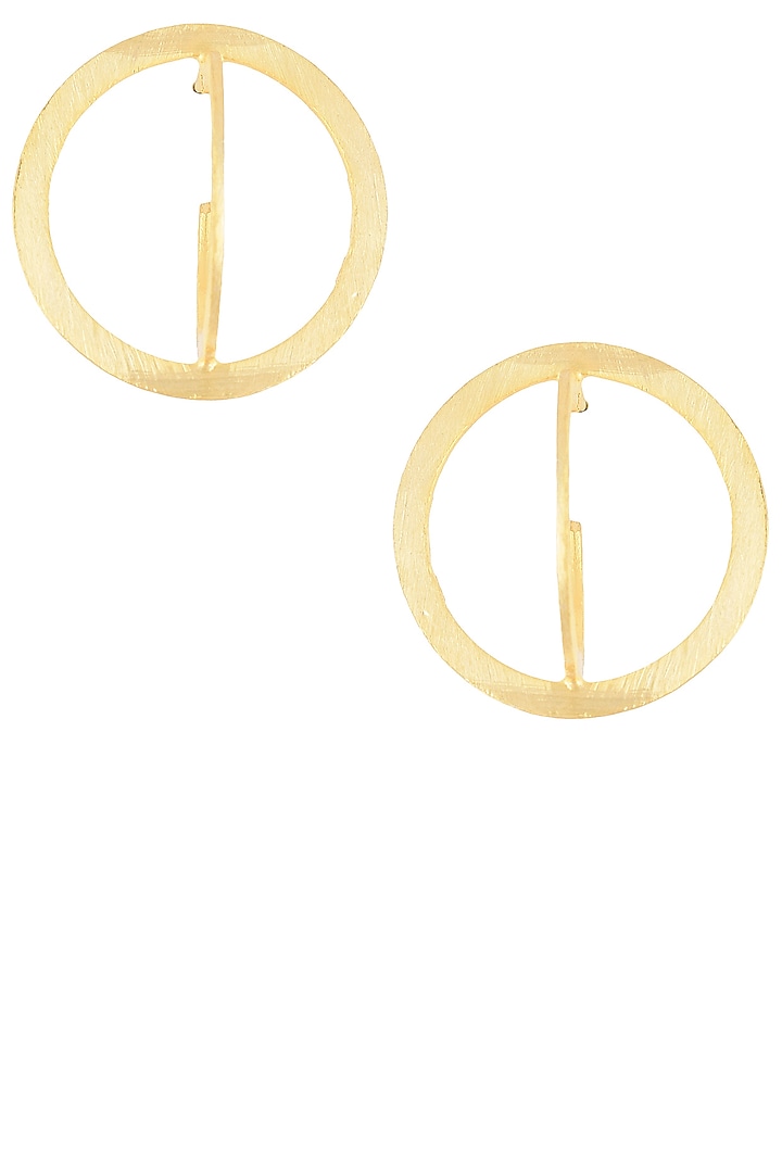 Gold Finish Orbit Stud Earrings by Dhora