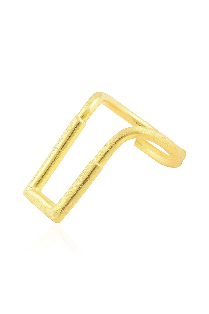 Gold Finish Adjustable Geometric Design Ring by Dhora