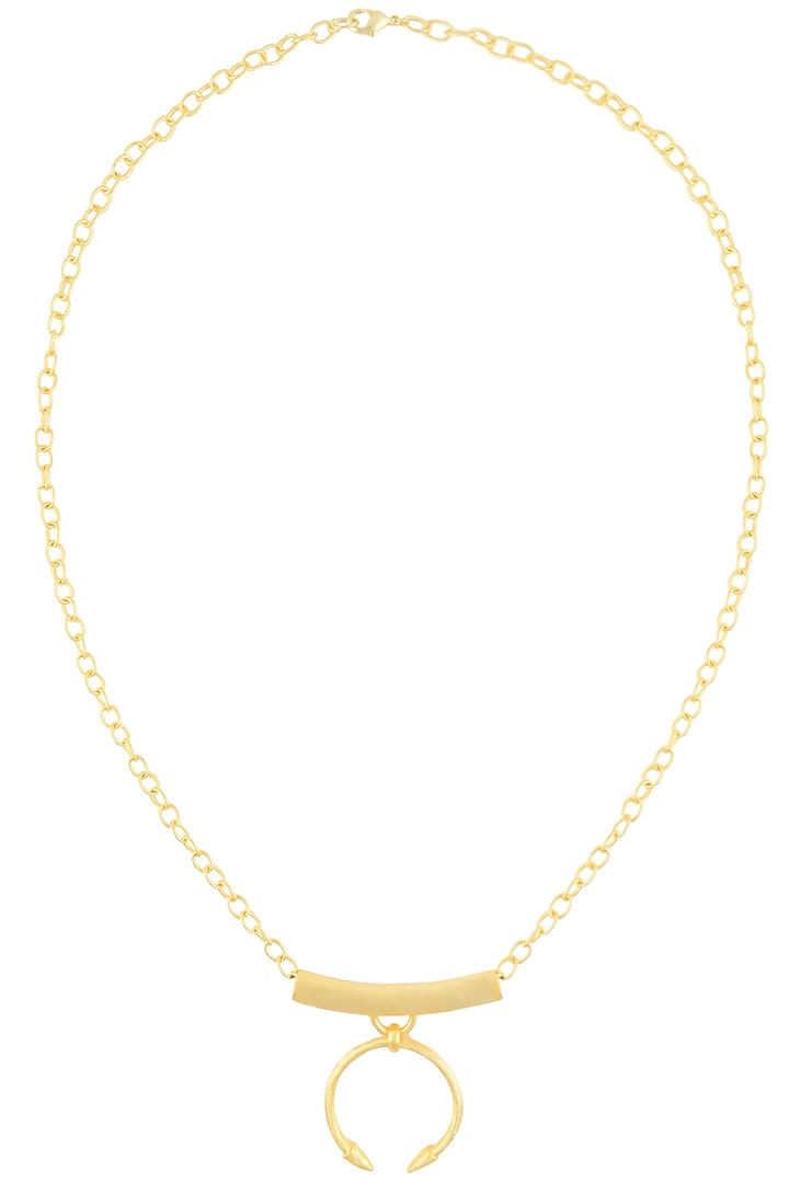 Gold Finish Knob Pendant Drop Necklace by Dhora