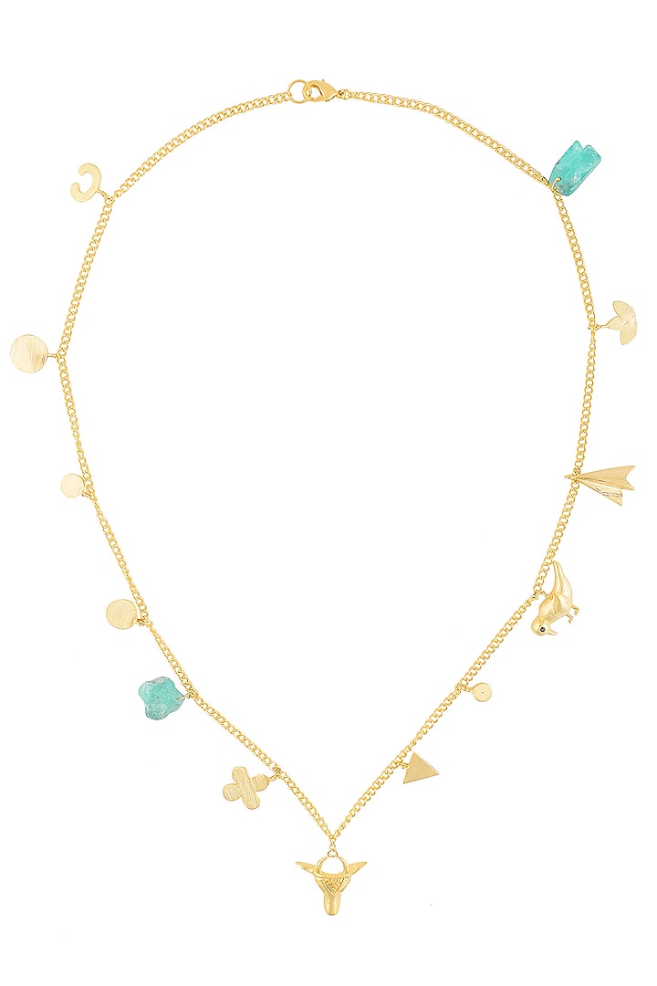 Gold Finish Multiple Charms Necklace by Dhora