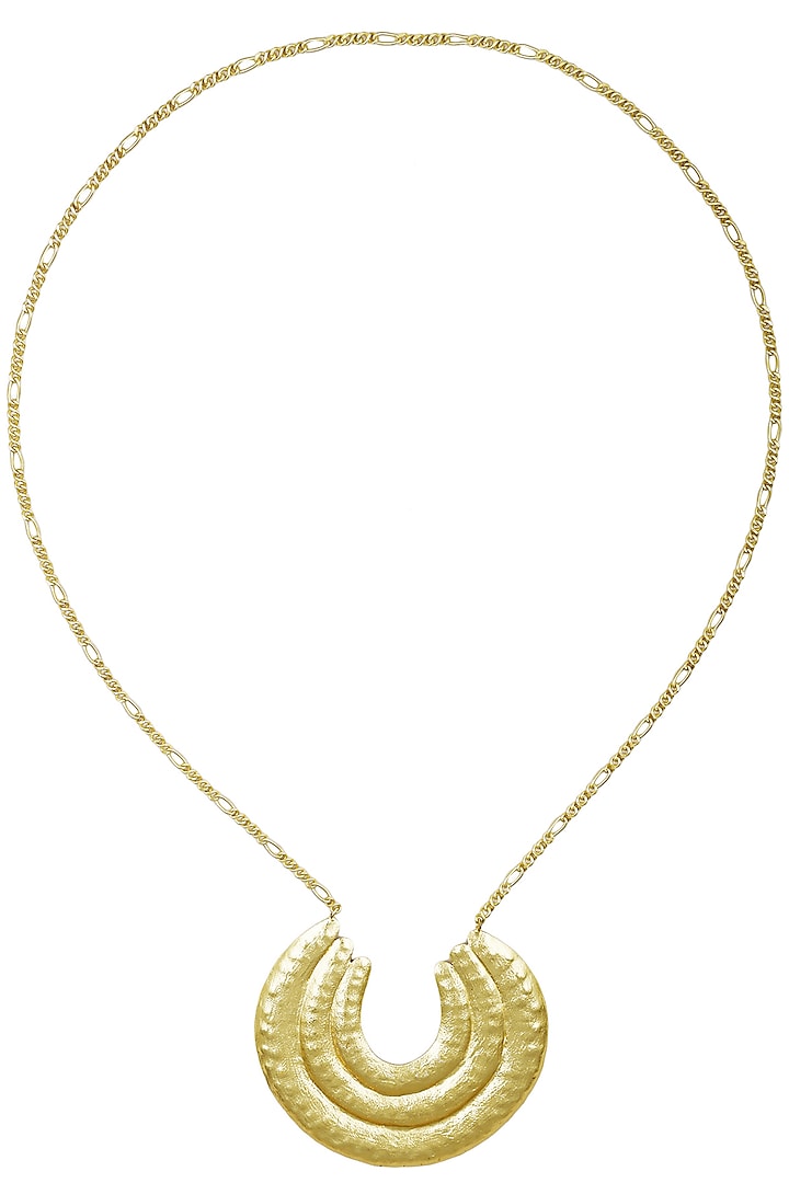 Gold Plated Semi Circle Big Pendant Chain Necklace by Dhora