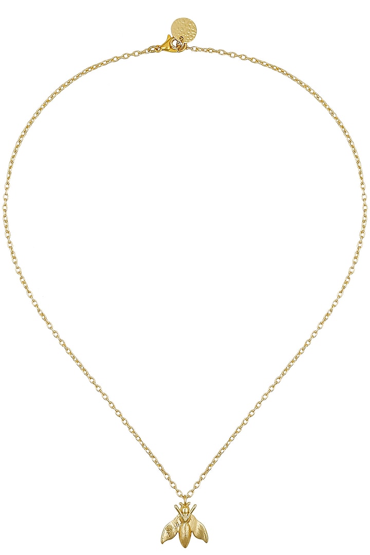 Gold Plated Bee Pendant Chain Necklace by Dhora
