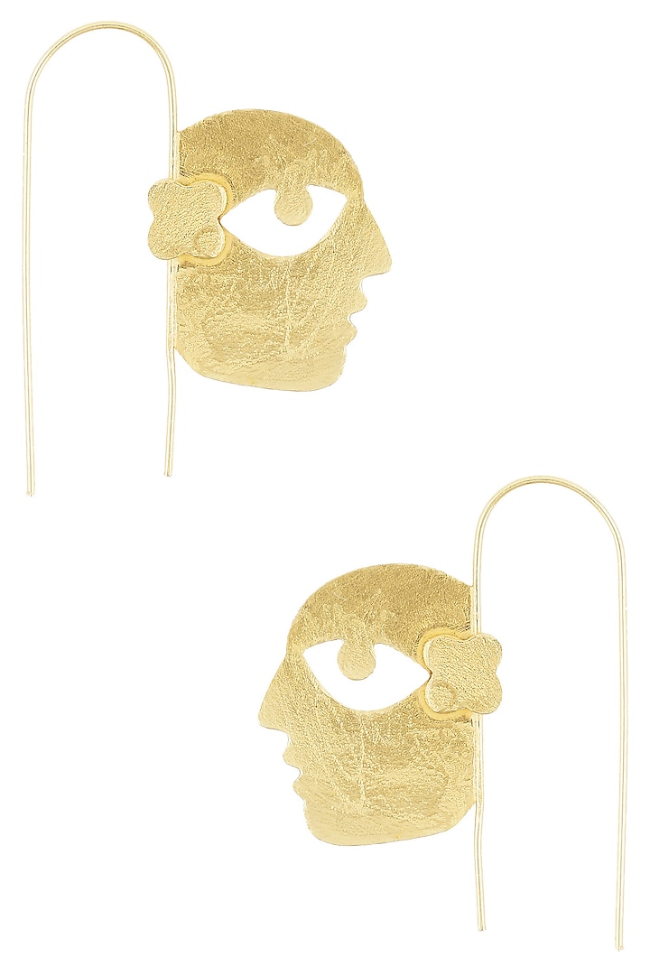 Gold Plated Bobo Face Hook Earrings by Dhora