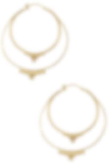 Gold Plated Tribal Hoop Earrings by Dhora