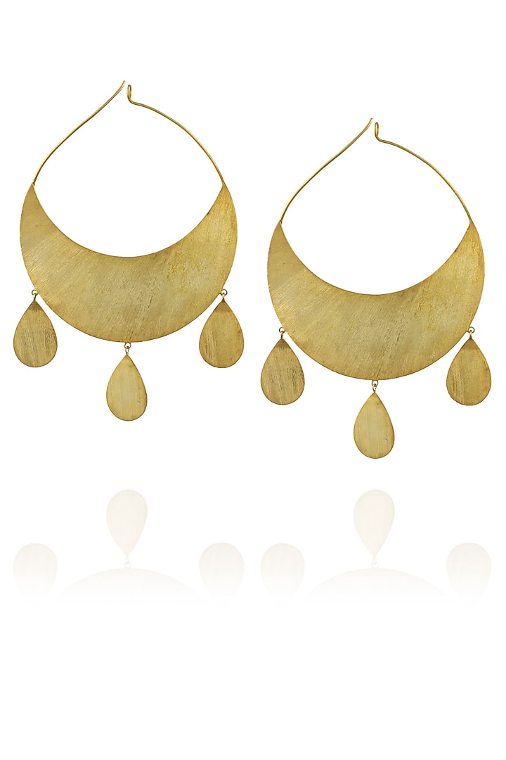 Matte gold finish chand bali hook earrings by Dhora