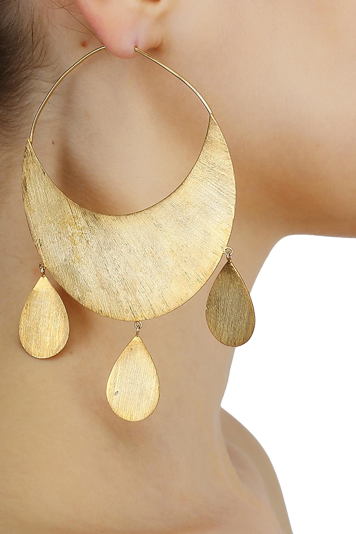 Matte gold finish chand bali hook earrings available only at Pernia's Pop Up Shop