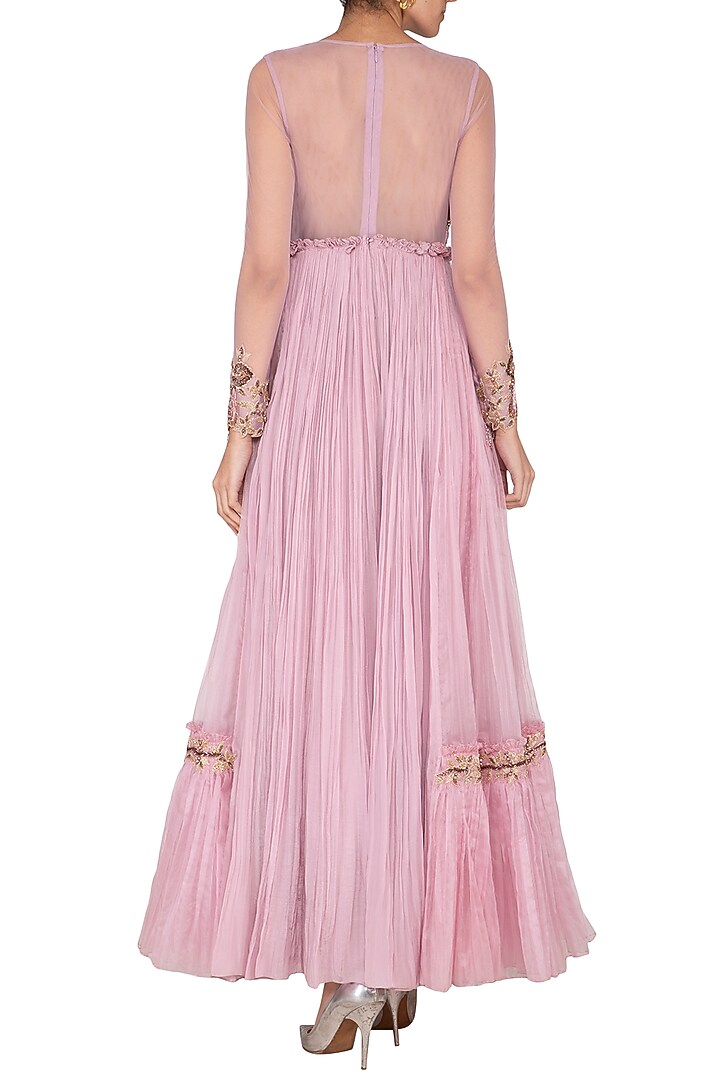 Lavender Hand Embroidered & Pleated Wedding Anarkali Style Jumpsuit by NIKITA KANODIA GUPTA at Pernia's Pop Up Shop