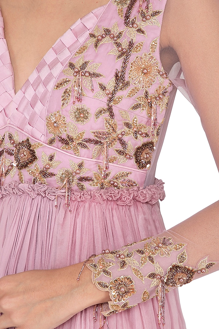 Lavender Hand Embroidered & Pleated Wedding Anarkali Style Jumpsuit by NIKITA KANODIA GUPTA at Pernia's Pop Up Shop