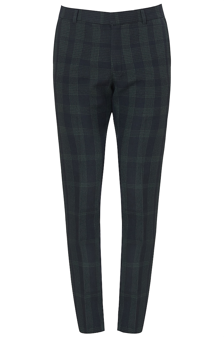 Black and Green Checked Trousers by Dhruv Vaish