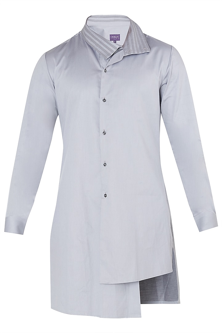 Vapour Grey Asymmetrical Shirt by Dhruv Vaish