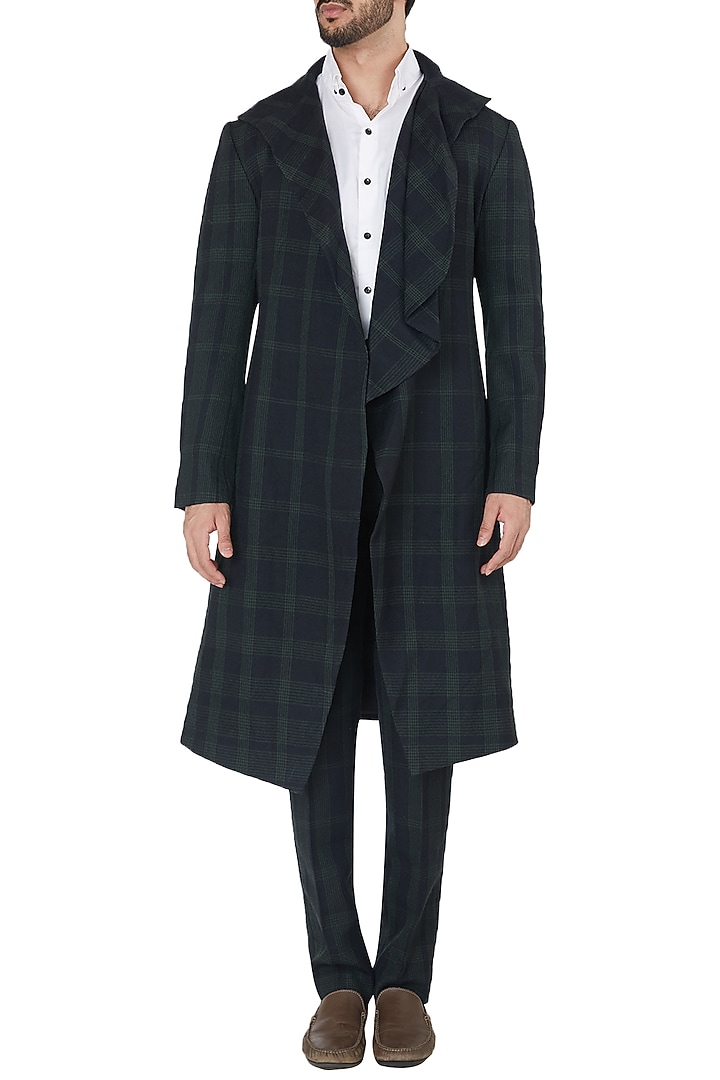 Black drape collar long overcoat available only at Pernia's Pop Up Shop.