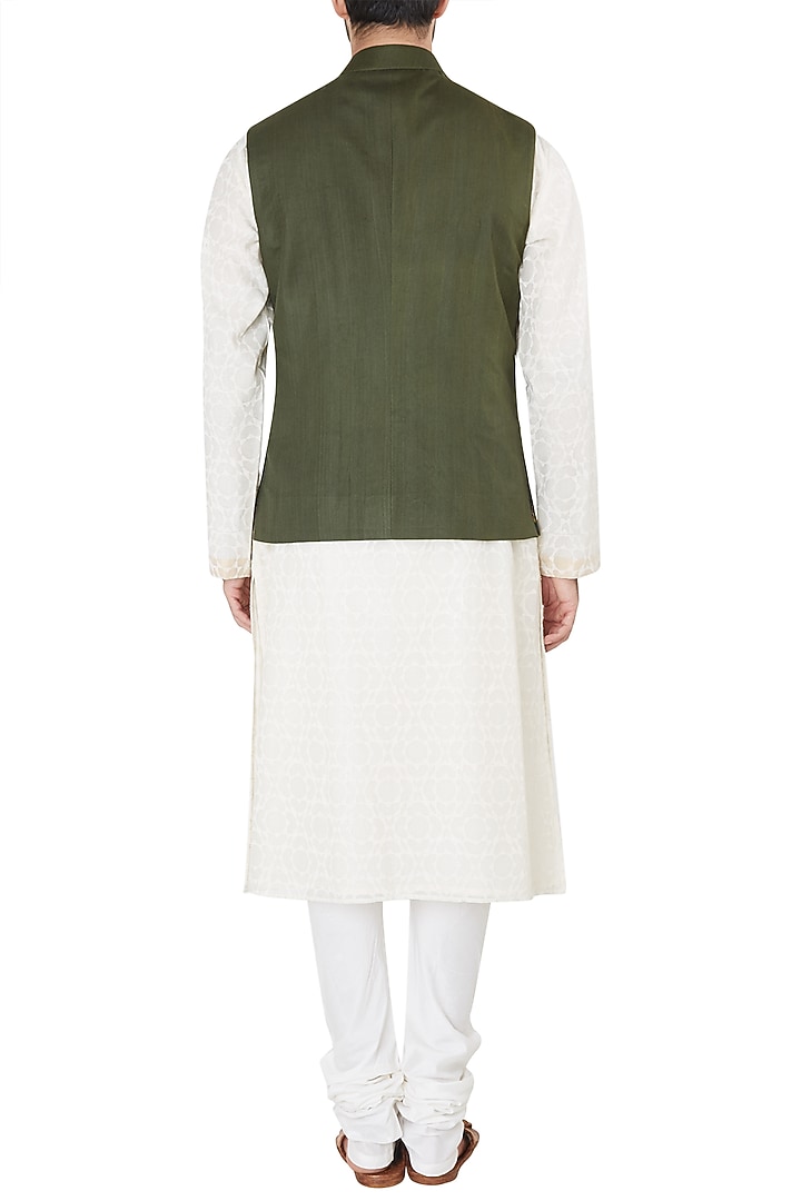 Moss green overlap nehru jacket available only at Pernia's Pop Up Shop.