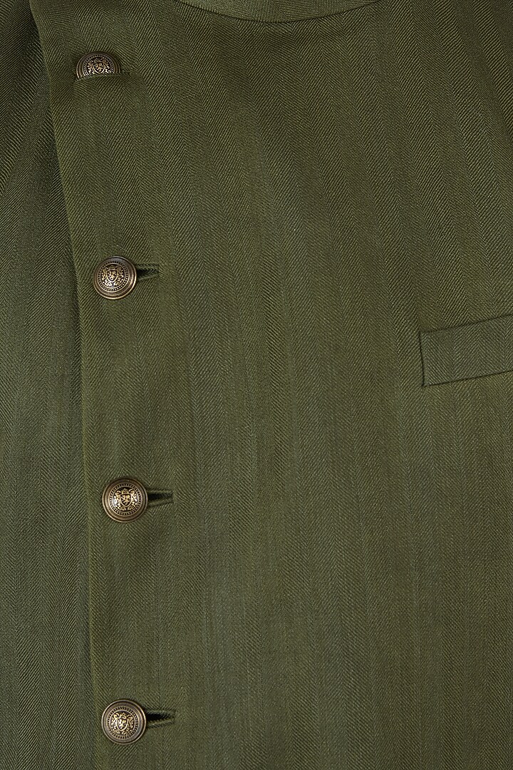 Moss green overlap nehru jacket available only at Pernia's Pop Up Shop.