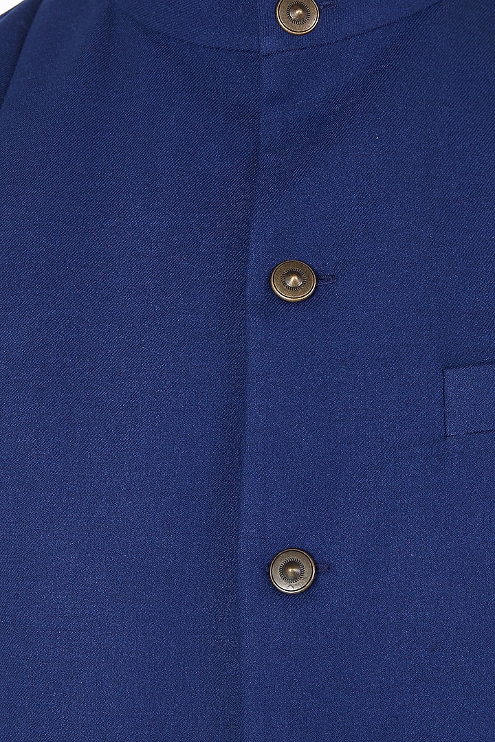 Ink blue asymmetrical nehru jacket available only at Pernia's Pop Up Shop.