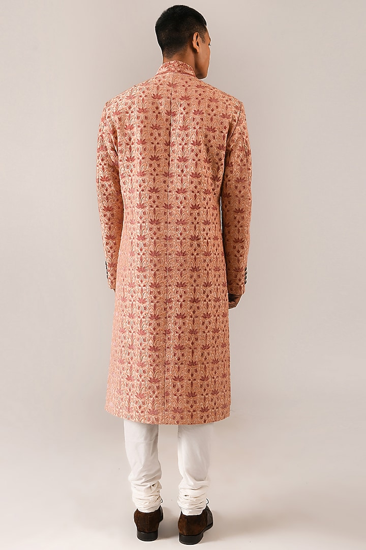 Sandrose Velvet Patchwork Embroidered Groom Sherwani Set by Dhruv Vaish at Pernia's Pop Up Shop