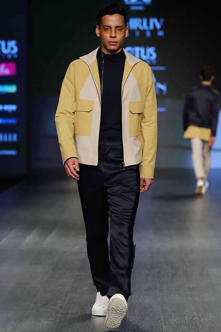 Yellow Buff Color Blocked Jacket by Dhruv Vaish