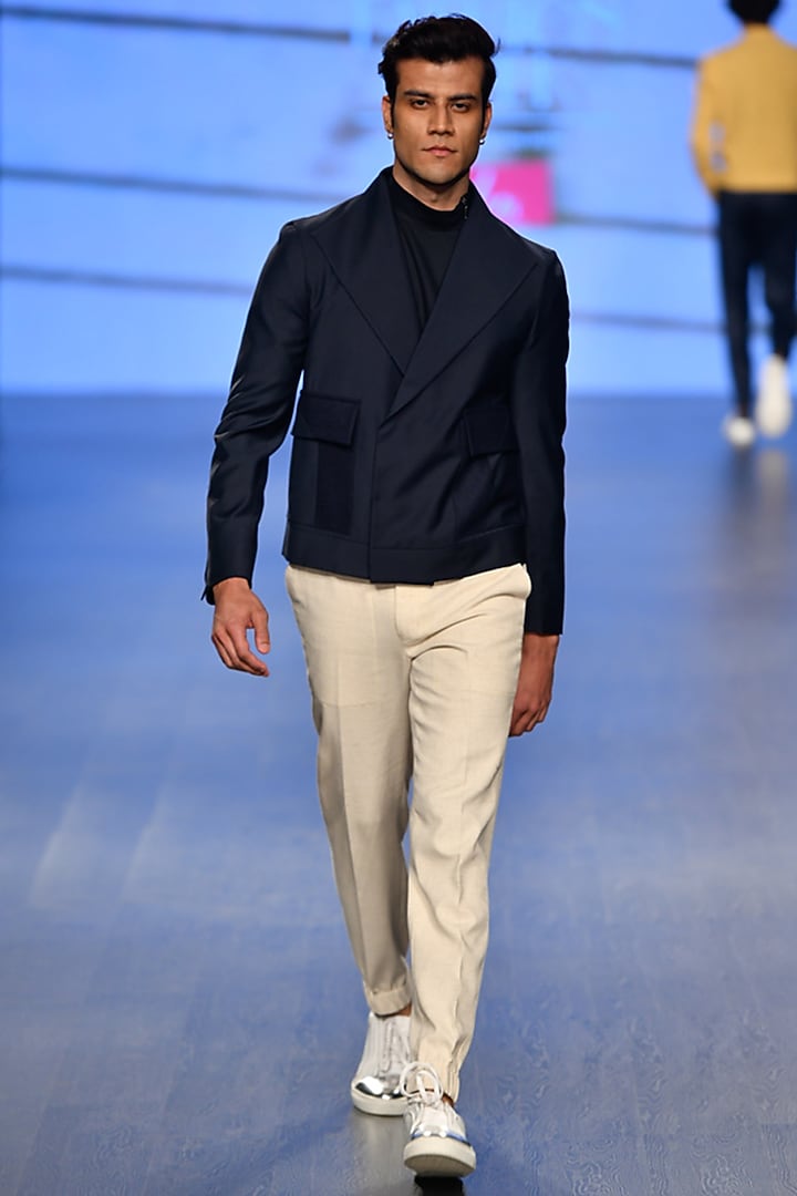 Night Navy Crop Jacket by Dhruv Vaish at Pernia's Pop Up Shop