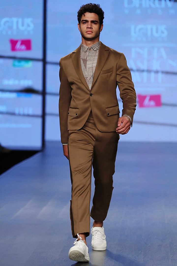 Saddle Brown High Waisted Straight Fit Trouser Pants by Dhruv Vaish