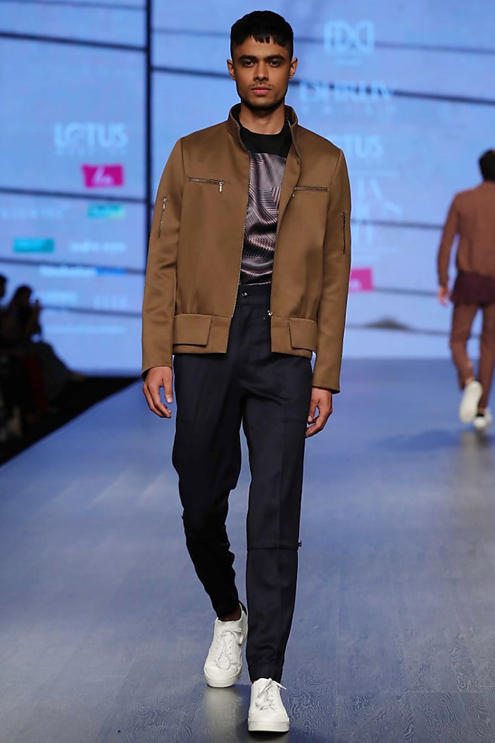 Saddle Brown Bomber Jacket by Dhruv Vaish