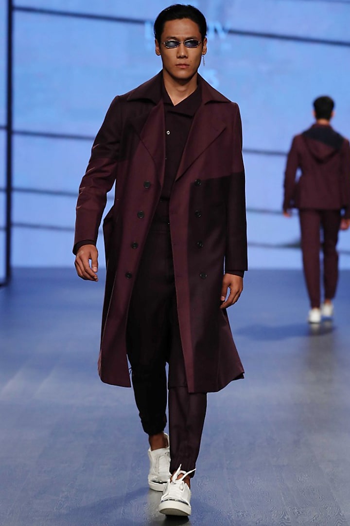Deco Plum Trench Coat by Dhruv Vaish