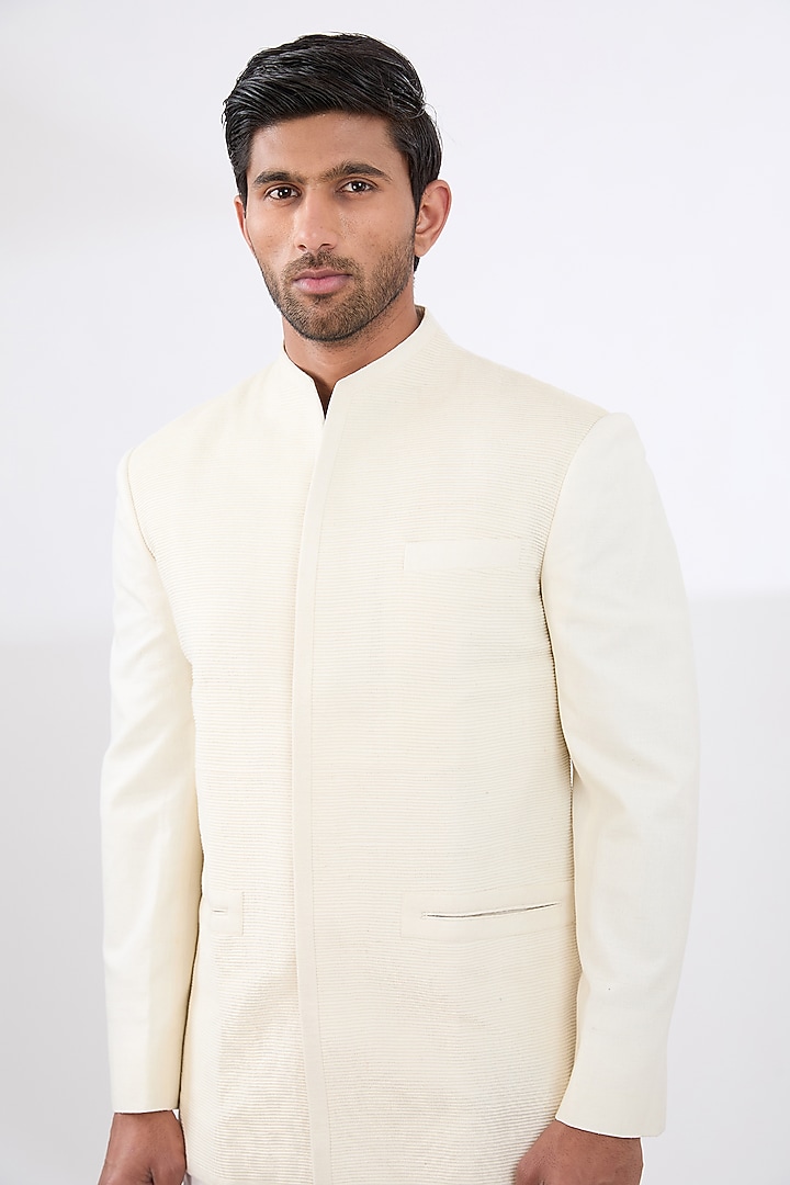 Ivory Silk Wedding Bandhgala by Dhruv Vaish at Pernia's Pop Up Shop