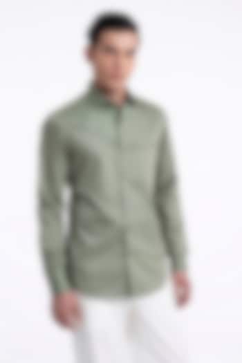 Sage Cotton Satin Party Wear Shirt by Dhruv Vaish at Pernia's Pop Up Shop