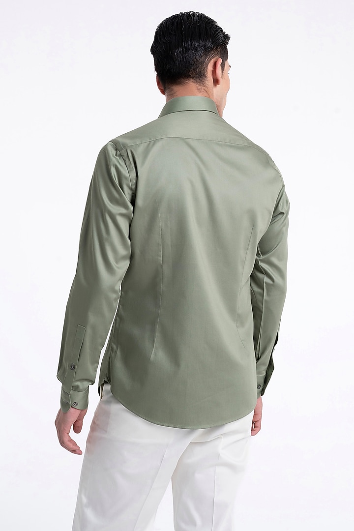 Sage Cotton Satin Party Wear Shirt by Dhruv Vaish at Pernia's Pop Up Shop