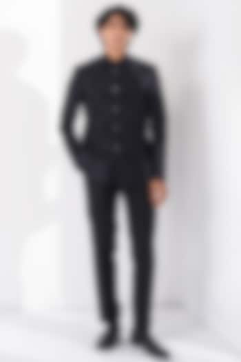 Oxidised Purple Silk Thread Embroidered Groom Bandhgala by Dhruv Vaish at Pernia's Pop Up Shop