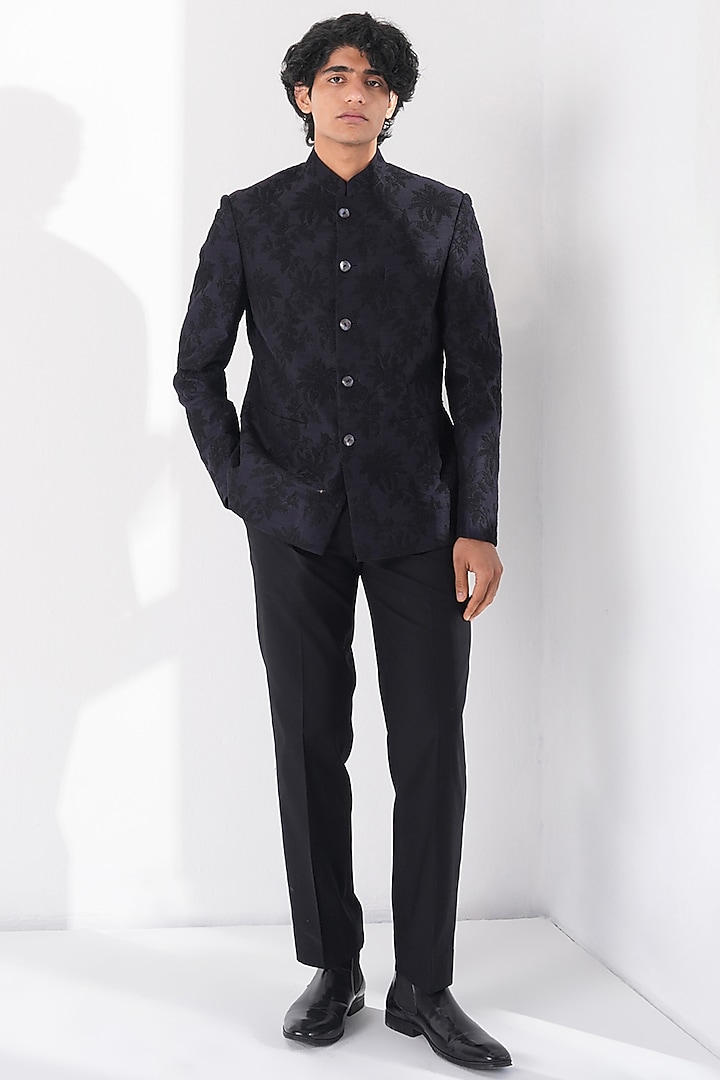 Oxidised Purple Silk Thread Embroidered Groom Bandhgala by Dhruv Vaish at Pernia's Pop Up Shop