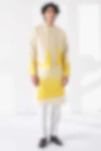 Cream-Mustard Cotton Silk Chanderi Layered Kurta Set by Dhruv Vaish at Pernia's Pop Up Shop