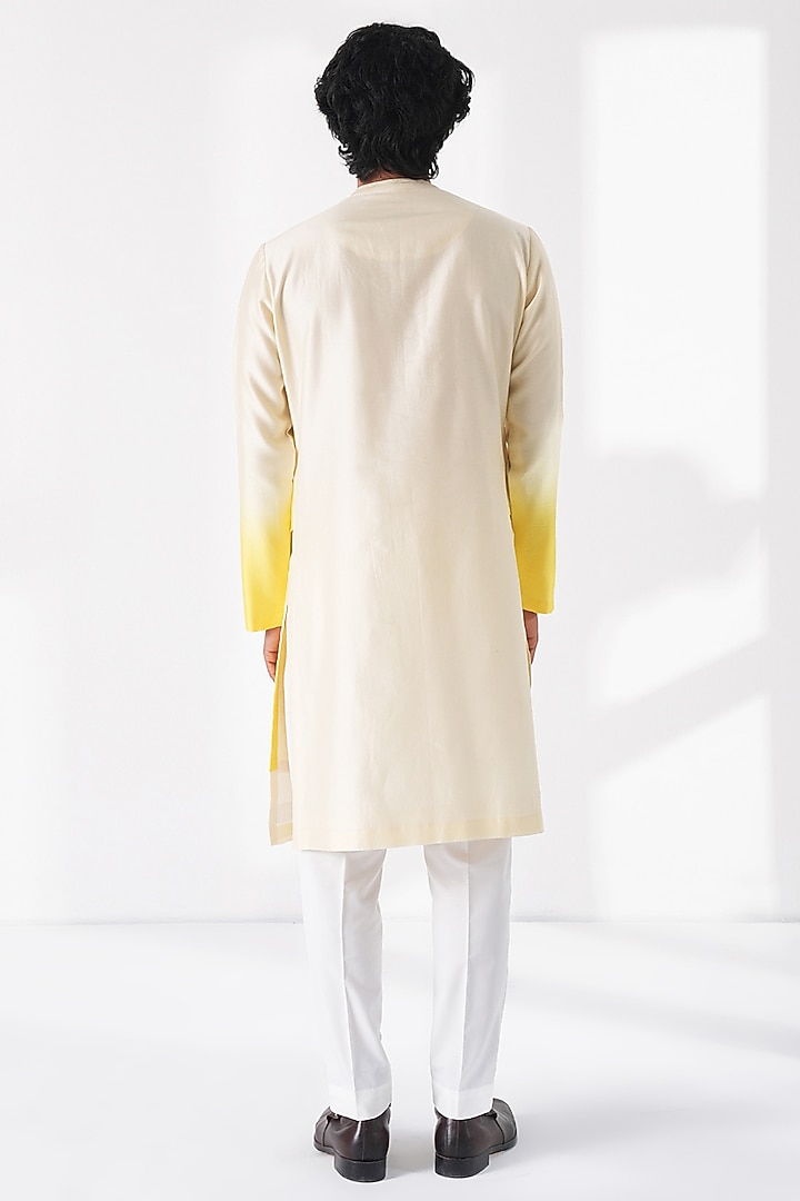 Cream-Mustard Cotton Silk Chanderi Layered Kurta Set by Dhruv Vaish at Pernia's Pop Up Shop