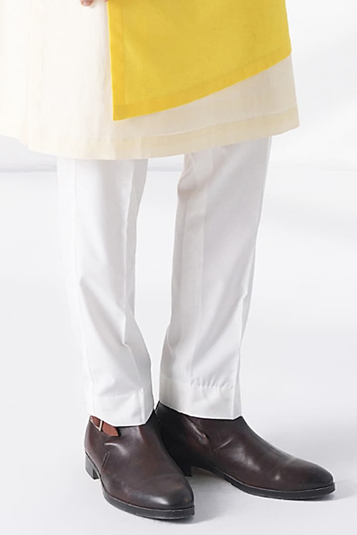 Cream-Mustard Cotton Silk Chanderi Layered Kurta Set by Dhruv Vaish at Pernia's Pop Up Shop