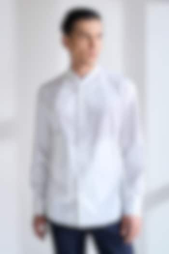 White Cotton Satin Party Wear Shirt by Dhruv Vaish at Pernia's Pop Up Shop