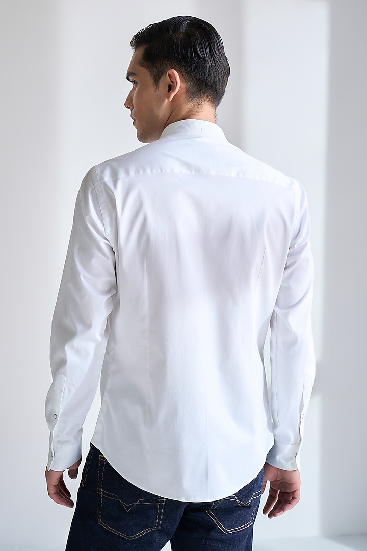 White Cotton Satin Party Wear Shirt by Dhruv Vaish at Pernia's Pop Up Shop