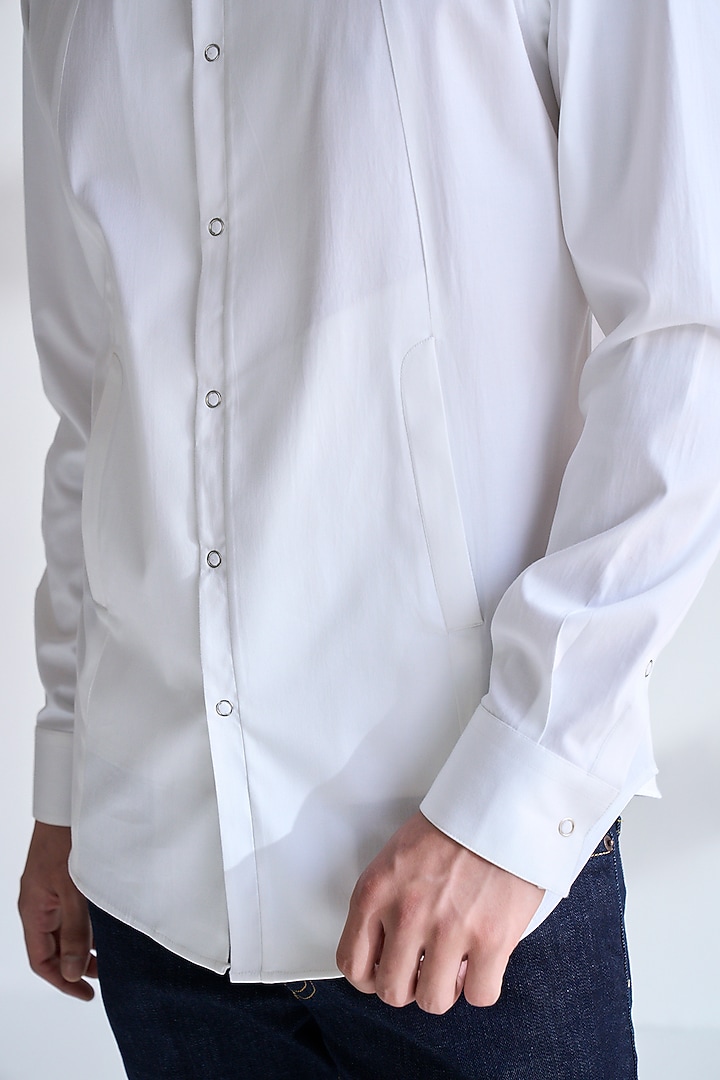White Cotton Satin Party Wear Shirt by Dhruv Vaish at Pernia's Pop Up Shop