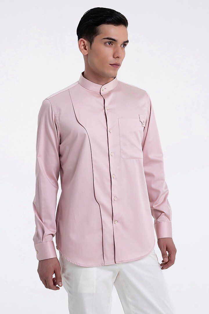 Rosewater Pink Cotton Satin Party Wear Shirt by Dhruv Vaish at Pernia's Pop Up Shop