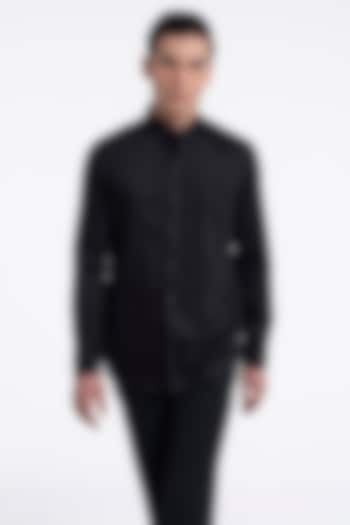 Black Cotton Satin Party Wear Shirt by Dhruv Vaish at Pernia's Pop Up Shop