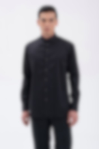 Black Cotton Satin Party Wear Shirt by Dhruv Vaish at Pernia's Pop Up Shop