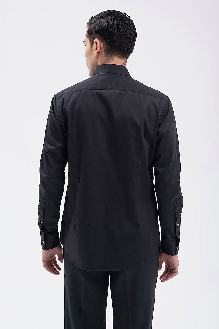 Black Cotton Satin Party Wear Shirt by Dhruv Vaish at Pernia's Pop Up Shop