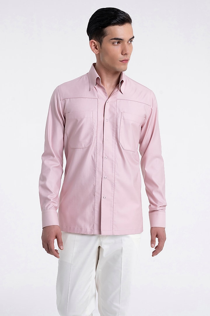 Rosewater Pink Cotton Satin Party Wear Shirt by Dhruv Vaish at Pernia's Pop Up Shop