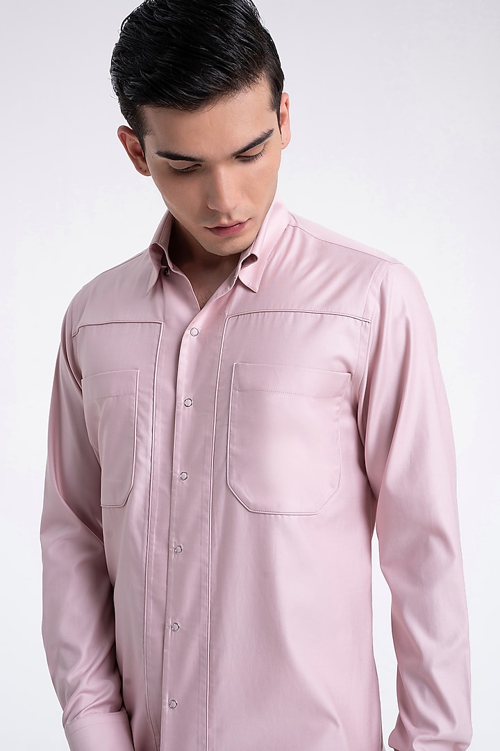 Rosewater Pink Cotton Satin Party Wear Shirt by Dhruv Vaish at Pernia's Pop Up Shop