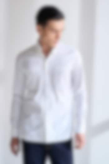 White Cotton Satin Party  start Shirt by Dhruv Vaish at Pernia's Pop Up Shop