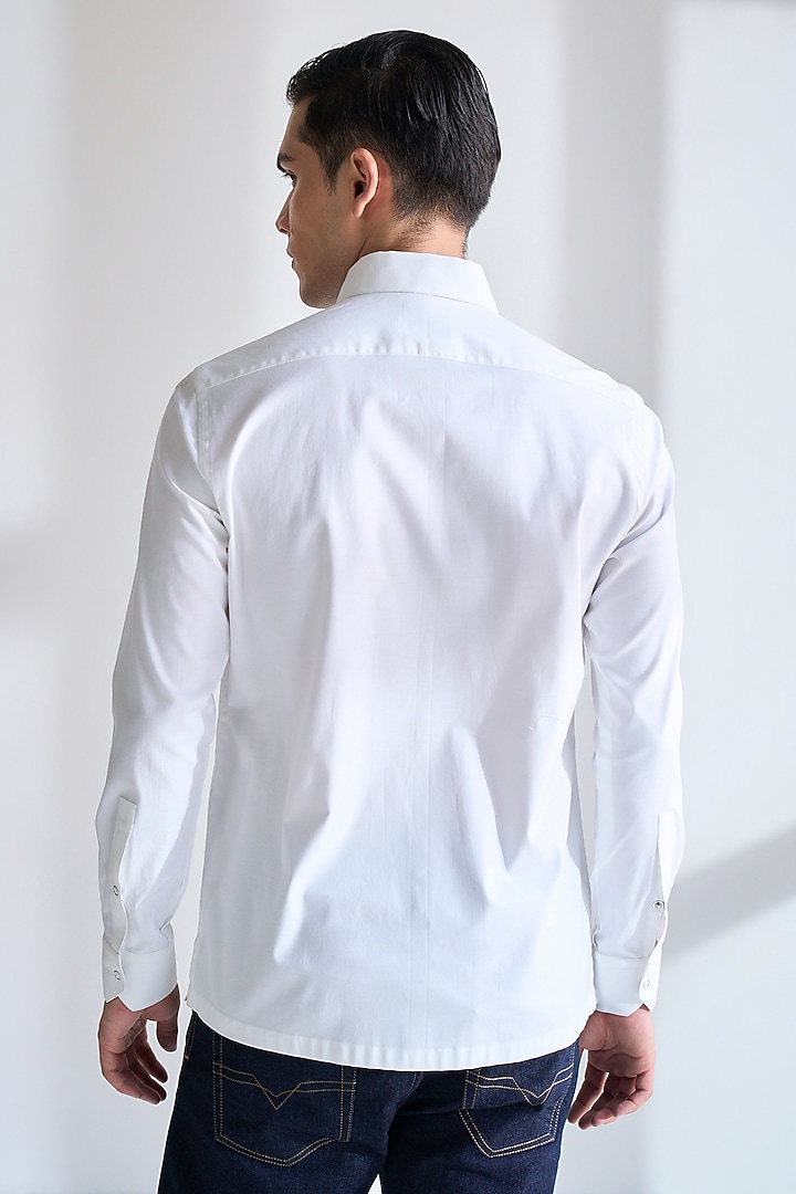 White Cotton Satin Party Wear Shirt by Dhruv Vaish at Pernia's Pop Up Shop