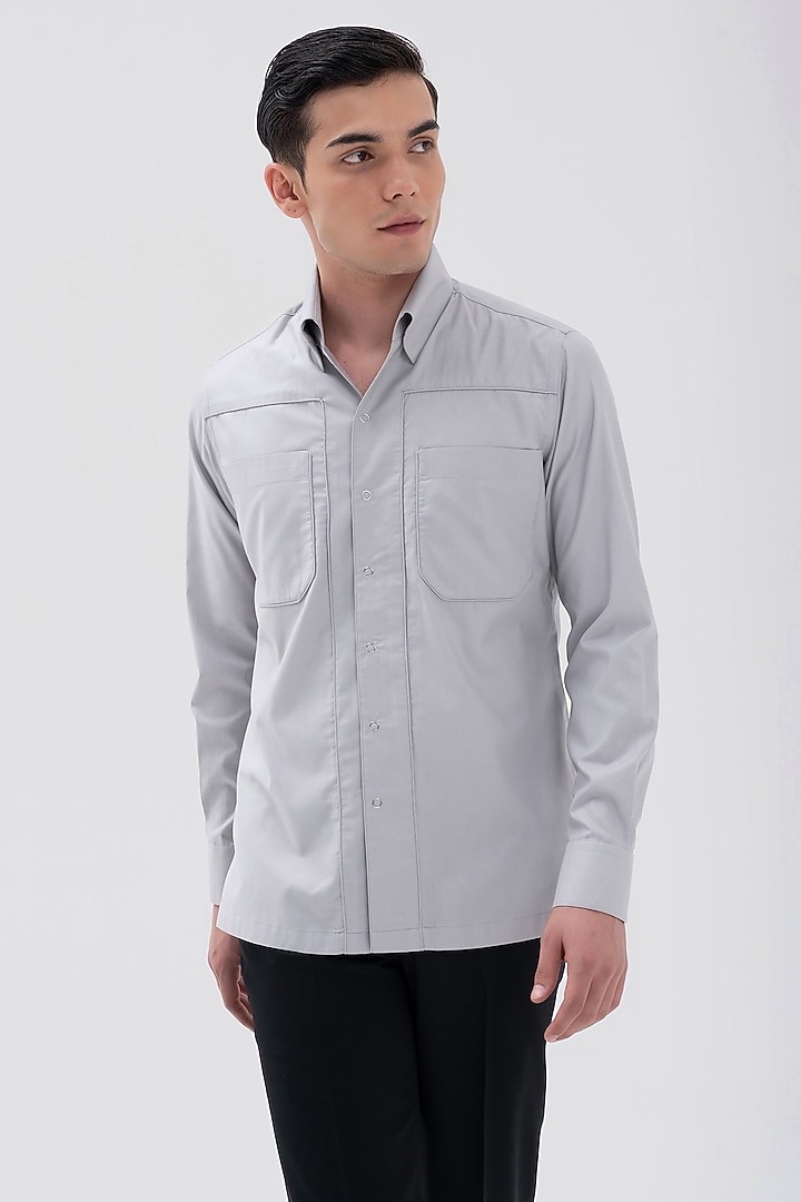 Silver Grey Cotton Satin Shirt by Dhruv Vaish