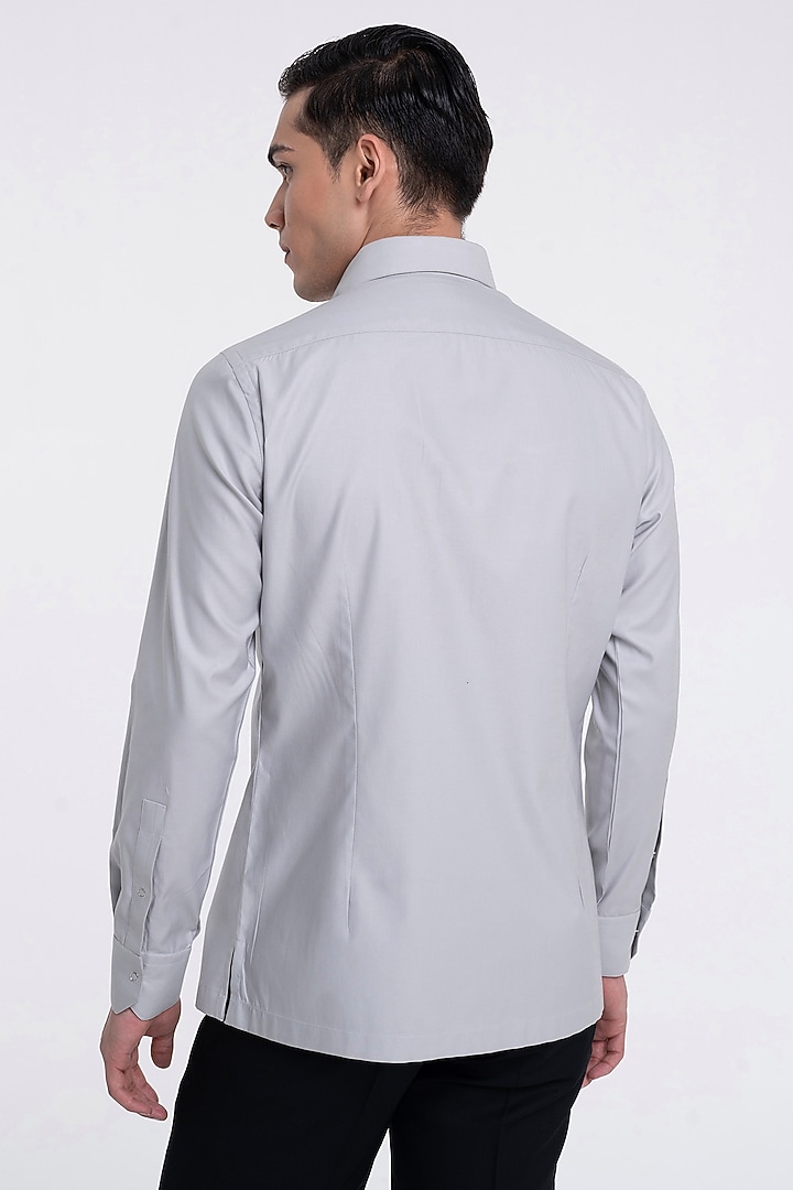 Silver Grey Cotton Satin Party Wear Shirt by Dhruv Vaish at Pernia's Pop Up Shop